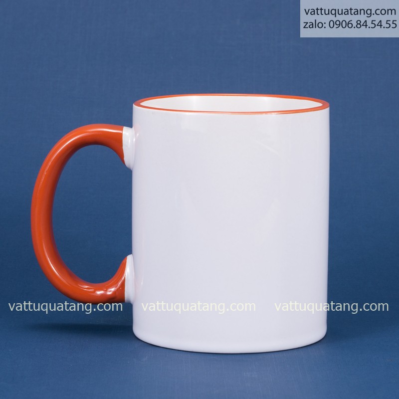 Ly sứ, cốc sứ hình trụ có quai màu - in chuyển nhiệt