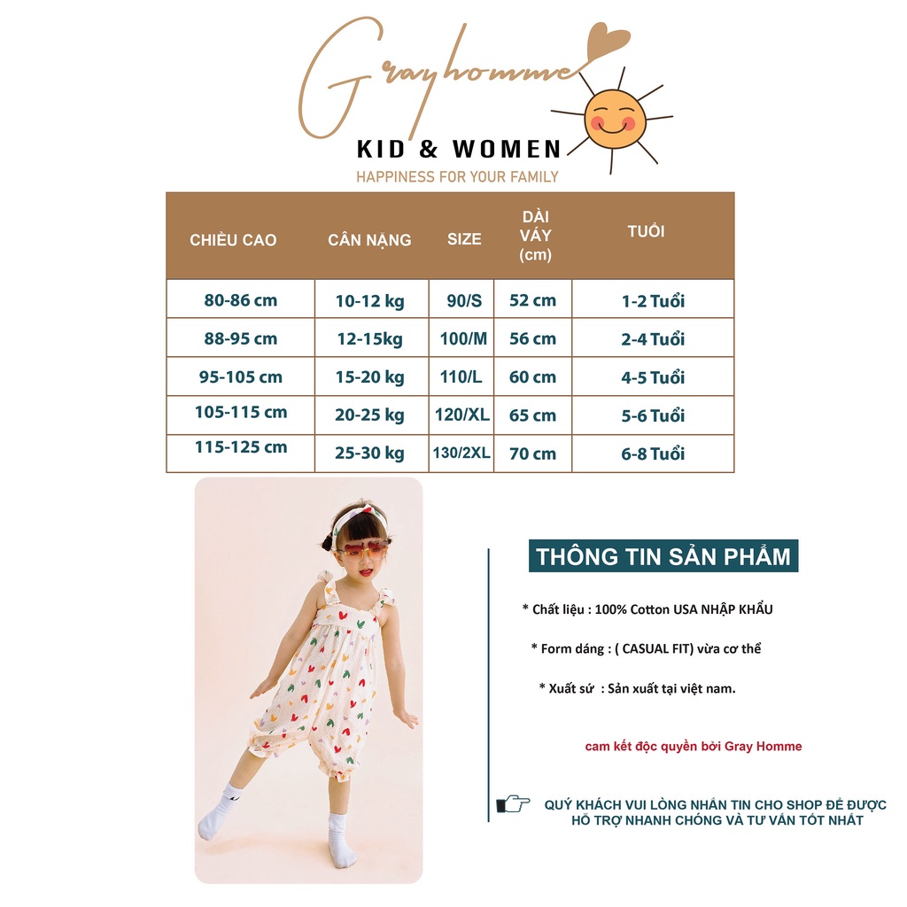 Váy JUMSUIT Bé Gái Nhiều Màu GRAYHOMME Chất Linen mềm nhẹ, kháng khuẩn, siêu mát, cử động thoải mái JUM001