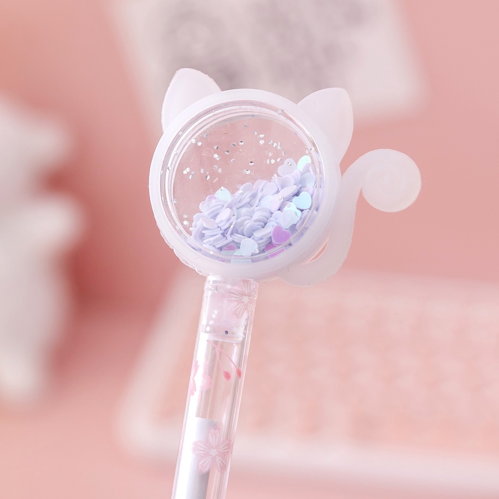 Bút gel Trong Suốt Đính Kim Tuyến Hình Đuôi Mèo Sáng Tạo Cho Học Sinh