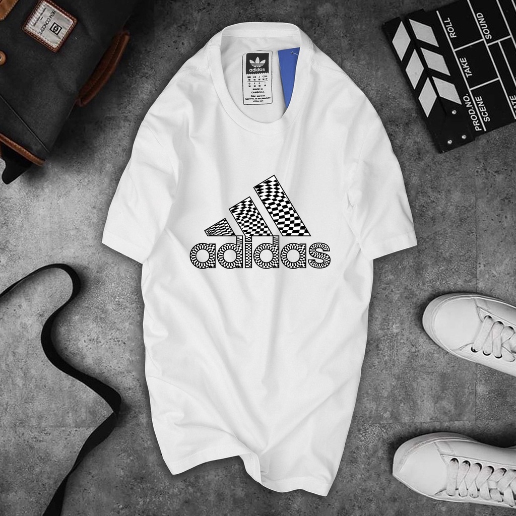 Áo thun nam nữ unisex tay ngắn không cổ in hình ADIDAS 2 phông cộc tay màu trắng đen vải cotton cao cấp có big size