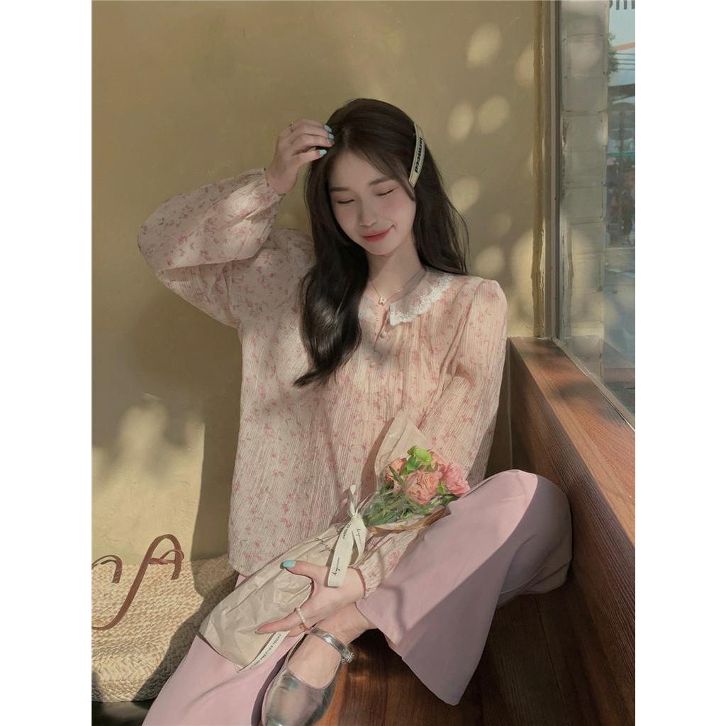 Áo Voan Hoa Dài Tay Phối Ren Xinh Xắn 63069