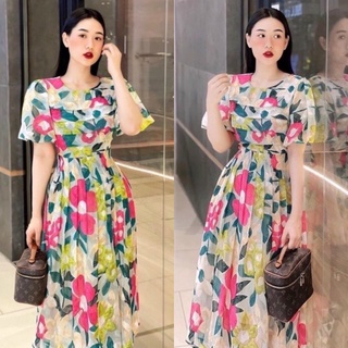 ĐẦM MIDI HOA XẾP PLI NGỰC