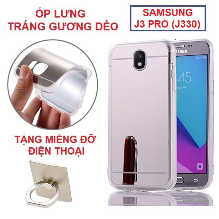 *Tặng miếng đỡ điện thoại* Ốp lưng Samsung J3 Pro (J330) dẻo tráng gương