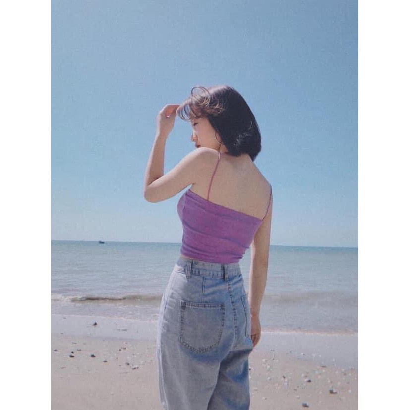 Áo 2 dây sợi bún thun gân đẹp  đen trắng  áo croptop ôm mặc trong siêu mát