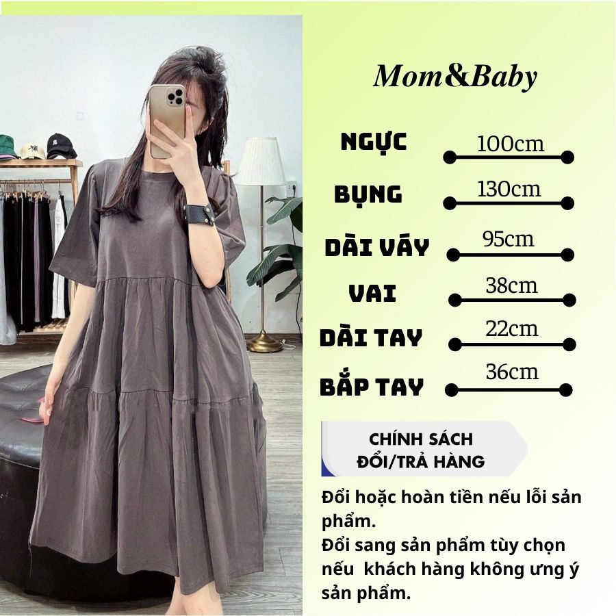 Váy bầu ngắn tay thiết kế tầng xinh xắn thời trang công sở Mom and baby M523