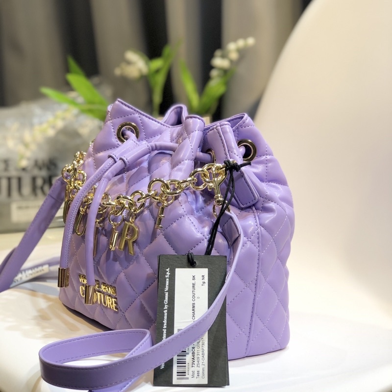 Túi bucket Versace 2 màu đen, tím da thật