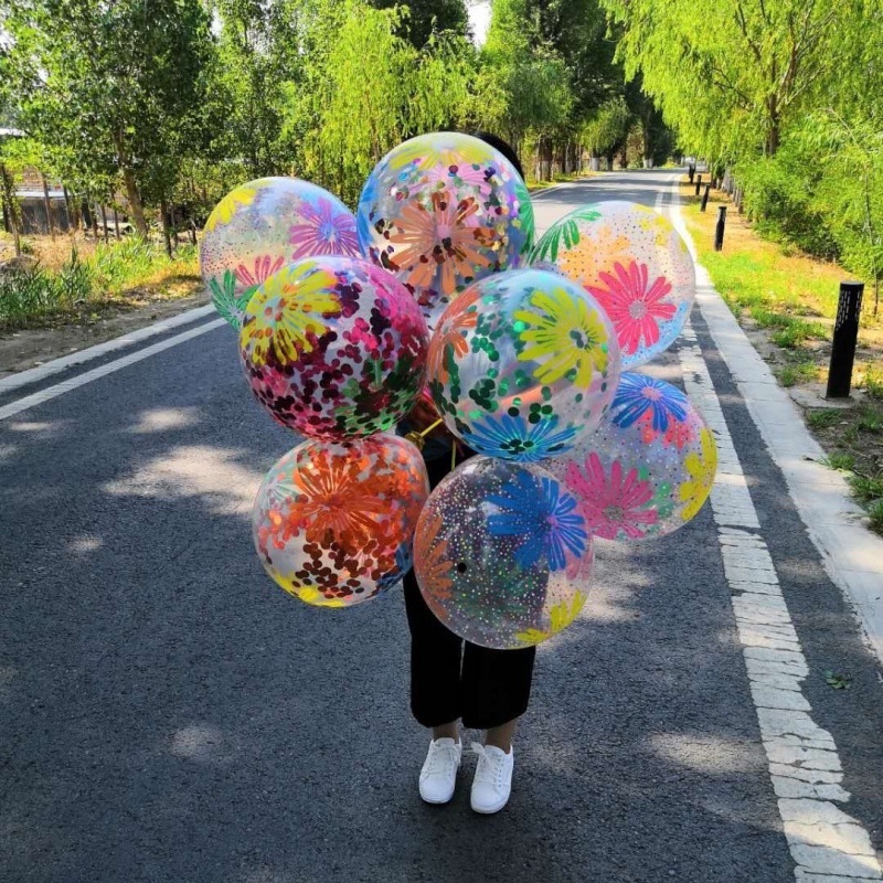 Bong Bóng Cao Su Trong Suốt 12 Inch Phối Hoa Giấy Lấp Lánh Màu Vàng Đồng Cho Tiệc Sinh Nhật/ Đám Cưới