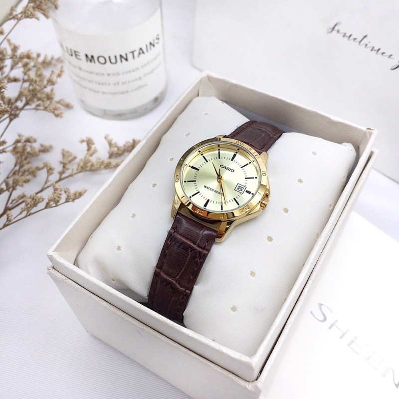 Đồng hồ nữ dây da Casio chính hãng Anh Khuê LTP-V004GL-9AUDF