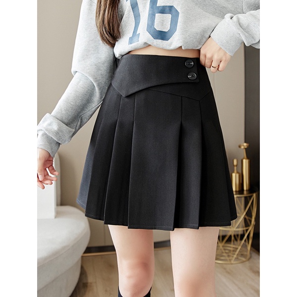 Chân Váy Xếp Li Ngắn Chữ A Thời Trang Công Sở, 6 li vb 2 cúc D45