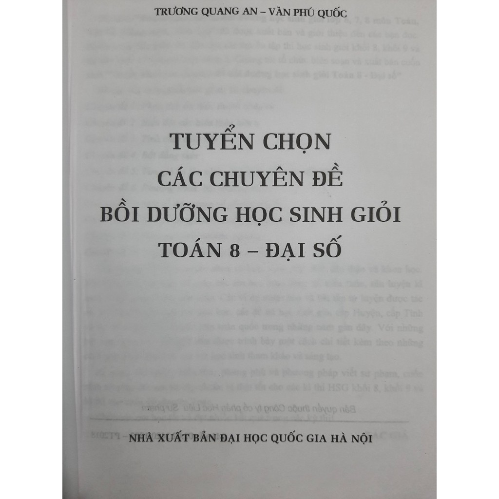 Sách - Tuyển chọn các chuyên đề bồi dưỡng học sinh giỏi Toán 8 Đại Số