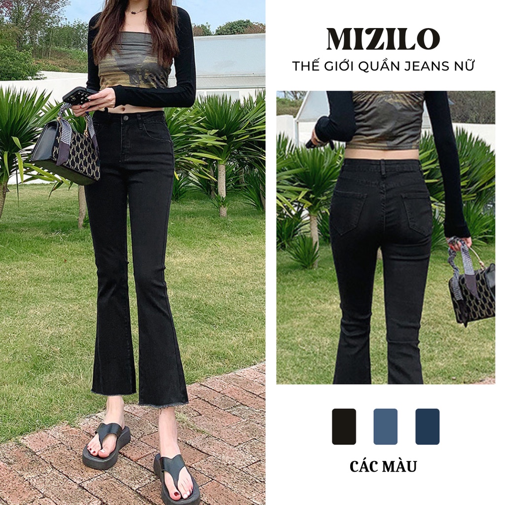 Quần jean ống loe đen cạp cao co giãn 4 chiều Hàn Quốc, Hàng loại 1 form quần bò jeans đẹp siêu tôn dáng. Ảnh thật