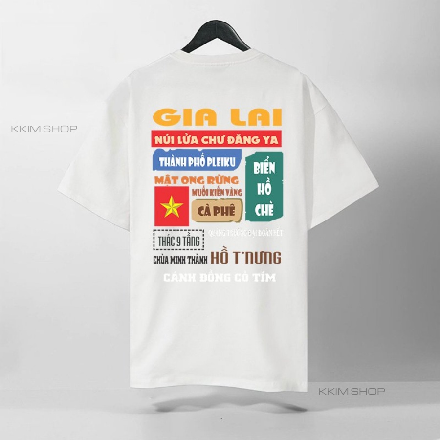 Áo thun tay lỡ GIA LAI, Áo phông 63 tỉnh thành Form rộng oversize, chất liệu Cotton KKIMSHOP