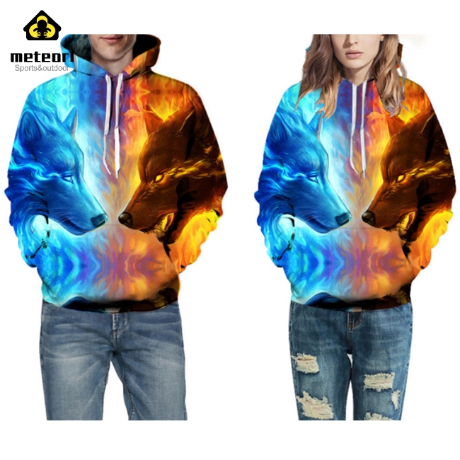 Áo hoodie dài tay có mũ trùm đầu hình sói cá tính