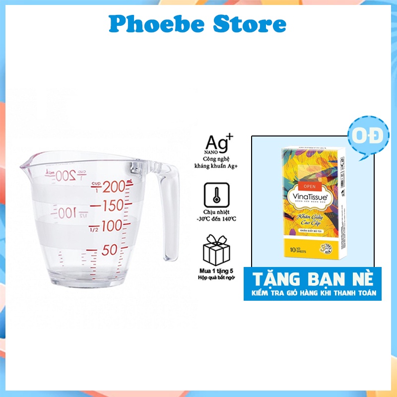 Cốc đong - YOKO INOCHI nhựa định lượng 200ml dung dịch dùng trong nấu ăn pha chế nhựa nguyên sinh kháng khuẩn Ag+ CD