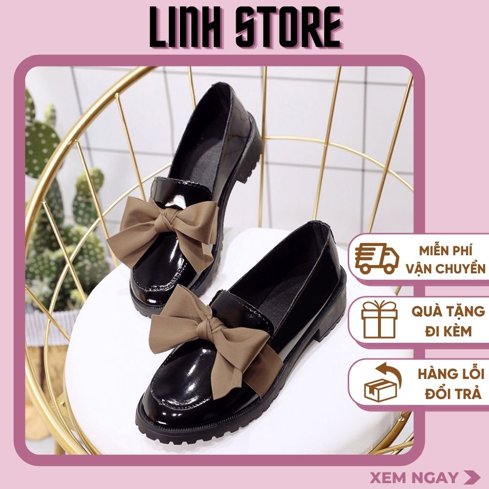 Giầy Búp Bê Linh Store Giày Đốc Nữ Trơn Bóng Gắn Nơ Phong Cách Hàn Quốc - LS1