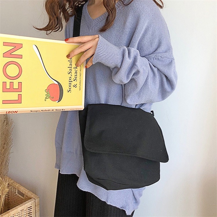 Túi vải đeo chéo vải canvas màu Trắng - Đen Có Túi Con Phong Cách Ulzzang Hàn Quốc Giá Rẻ Đi Học, Đi Chơi