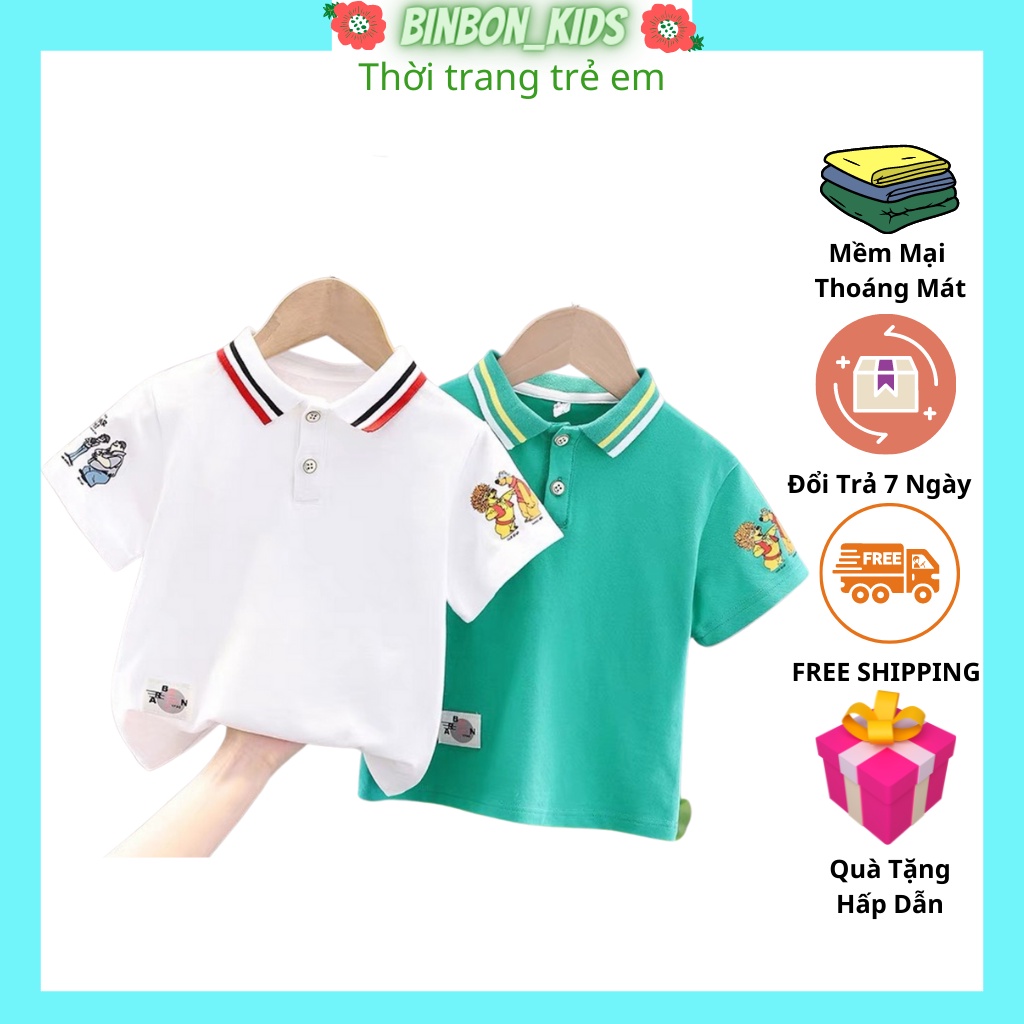 Áo Cộc Cho Bé, Áo POLO In Hình Ô tô Chất Cotton Cao Cấp cho Bé Từ 10 - 27kg BINBON KIDS