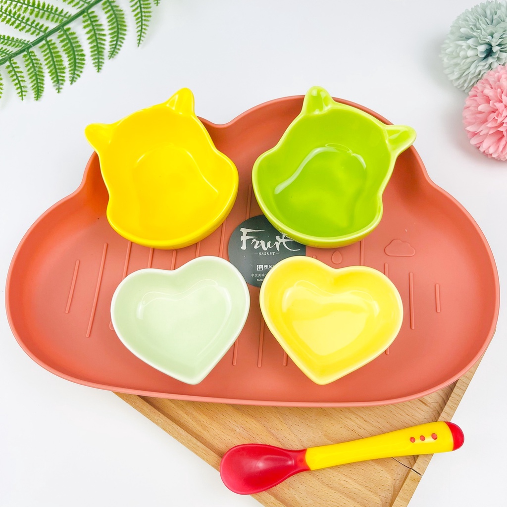 Set Bát Sứ Ăn Dặm Cho Bé Kiểu Nhật Đủ Màu, Combo Bát Ăn Dặm Gốm Sứ Gồm Khay Bát Thìa Báo Nóng Cao Cấp Babyducky