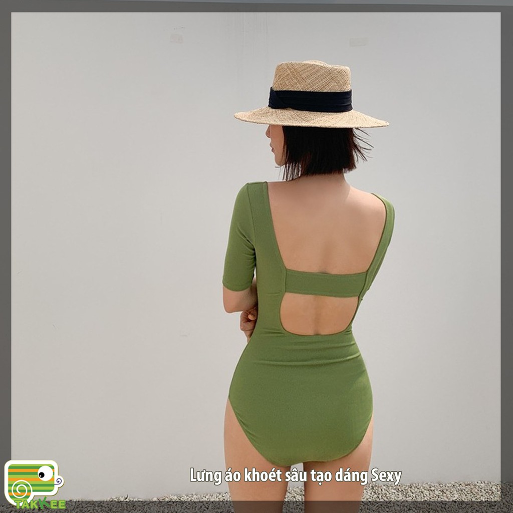 Bộ Bơi Liền Thân Tay Lỡ Cao Cấp Phong Cách Hàn Quốc Hot Hit