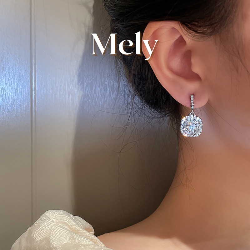 Bông tai hình vuông nhỏ đính đá xinh xắn mạ vàng kiểu dáng nhẹ nhàng nữ tính - Mely 1464
