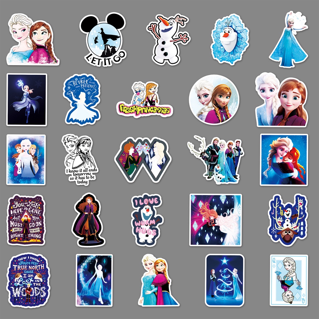 DISNEY Bộ 50 Miếng Dán Hoạt Hình Frozen Trang Trí Laptop / Điện Thoại / Ván Trượt / Đồ Chơi Trẻ Em