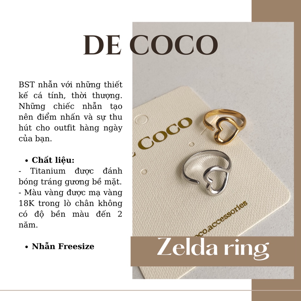 Nhẫn nữ De Coco Zelda hình trái tim uốn lượn
