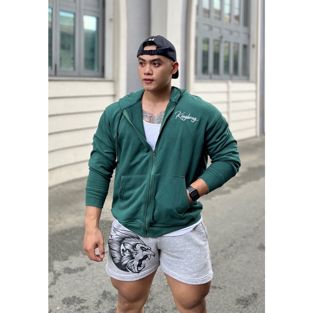 Áo Khoác Hoodie Khóa Zip Thời Trang Basic Nỉ Co Giãn Có Mũ Đính Tag Cao Su KingKong - Thương hiệu TB KINGKONG SPORT WEAR