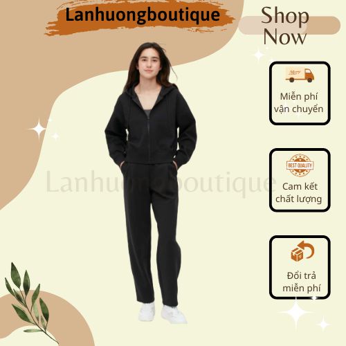 Áo khoác nỉ da cá nữ Uniqlo chất umi lót nỉ siêu bền, form hoodie
