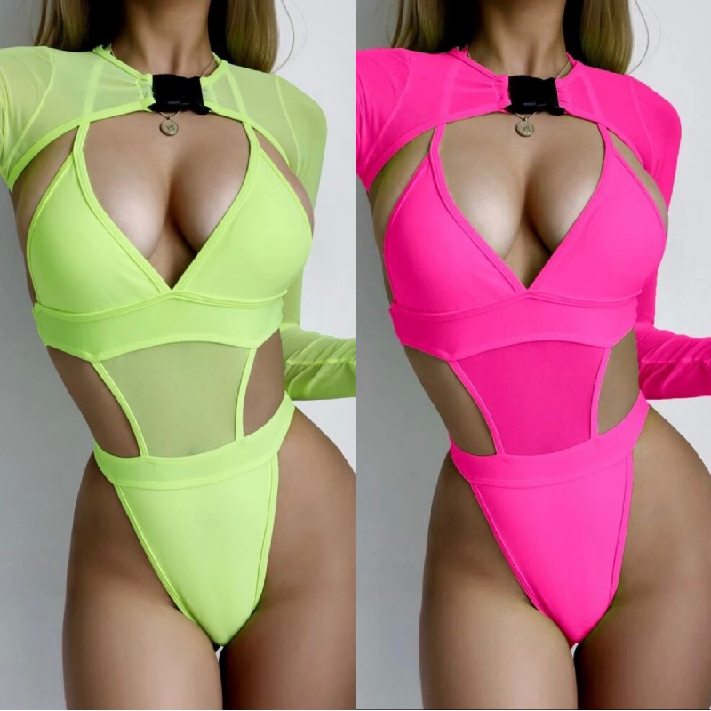Bộ Bikini Hai Mảnh Tay Dài Màu Neon Cho Nữ F221