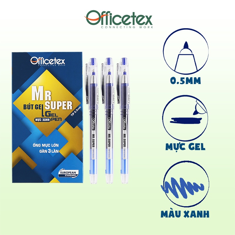 Bút gel Officetex mực xanh OT-GP0025BU (6 cây)