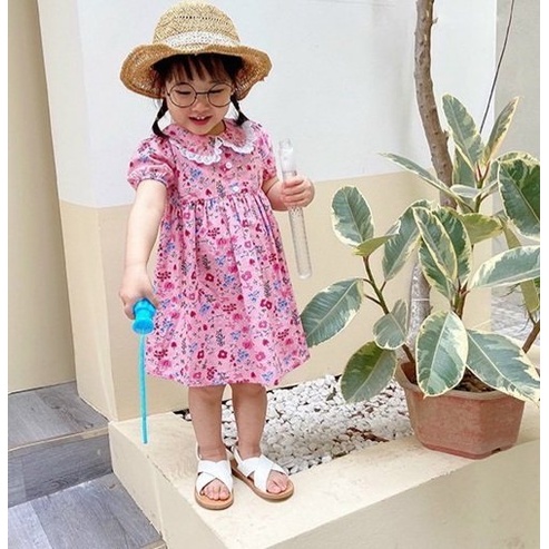 Váy hoa cổ phối ren trắng xinh xắn dành cho bé gái 8-18kg mã VH007