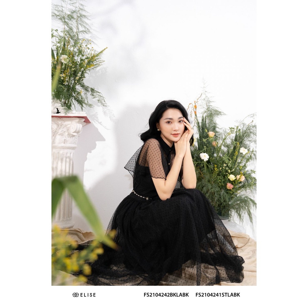 Chân váy lưới đen chấm bi thiết kế Elise FS2104242BKLABK