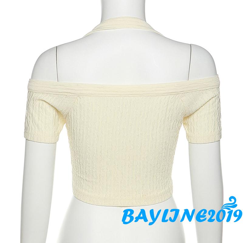 Áo Thun Tay Ngắn Cổ Chữ V Hở Rốn Màu Trơn Thời Trang Cho Nữ