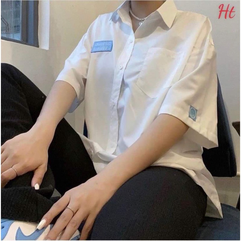 Áo sơ mi mác xanh lô gô tay HT12