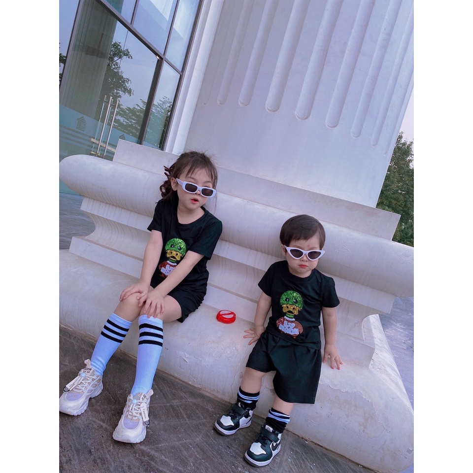 [ XẢ HÀNG] Bộ cộc tay bé gái, bộ cotton hình vịt thêu kim sa cho bé size 20-35kg