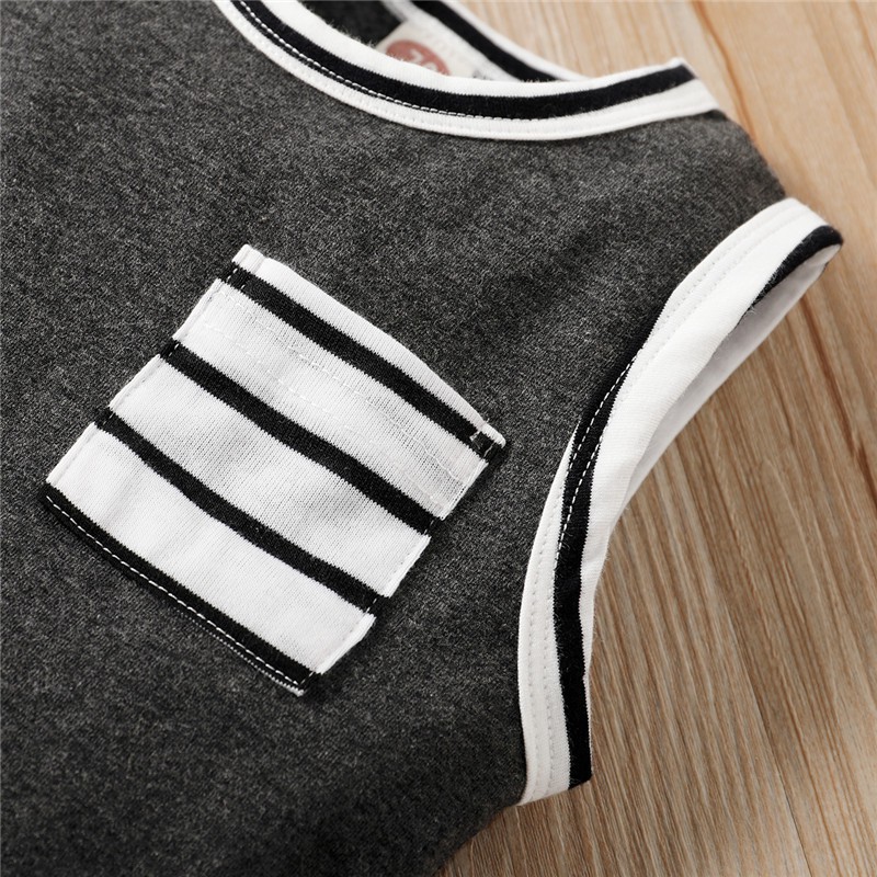 Mikrdoo Em bé dễ thương Áo sơ mi không tay + soóc Bộ quần áo 2PCS Dành cho bé trai 0-18 tháng