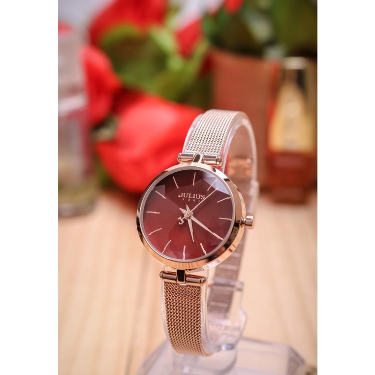 Đồng Hồ Nữ JA-1225B Julius Hàn Quốc Dây Thép (Đỏ)
