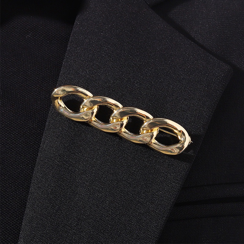 Ghim Cài Áo Dạng Chuỗi Xích Dày Màu Vàng / Bạc Sáng Tạo Phù Hợp Làm Quà Cho Bạn Bè