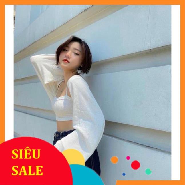 Sét 2 món áo 2s kèm khoác cadigan dài tay Bộ Áo crotop Nữ chất len tăm mỏng(ảnh thật)
