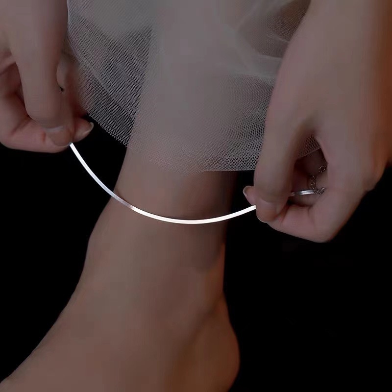 Lắc chân Ahellogirl Mạ Bạc phối dây xích mặt chữ nhật đơn giản phiên bản Hàn Quốc cho nữ