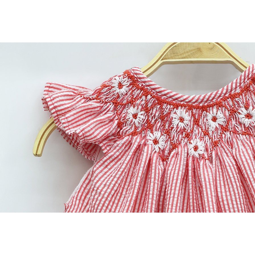 ĐẦM SMOCK HOA NHÍ SỌC ĐỎ
