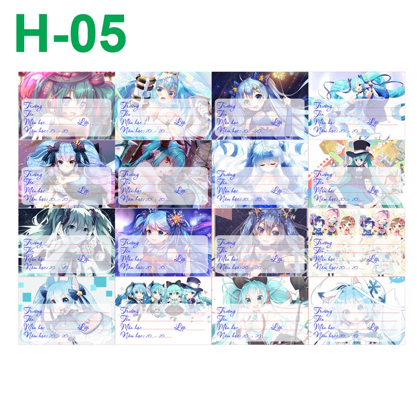 Nhãn vở Anime Vocaloid- Hatsune Miku- Rinlen (1 set 16 nhãn vở khác nhau)