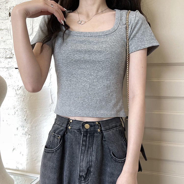 Áo Thun Cổ Vuông Tay Ngắn Dáng Ôm Thời Trang Mùa Hè Cho Nữ JH-TX-163