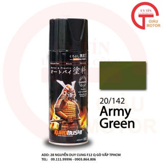 142 _ Chai sơn xịt sơn xe máy Samurai 142 màu xanh quân đội _ Army Green shop uy tín, giao nhanh, giá rẻ