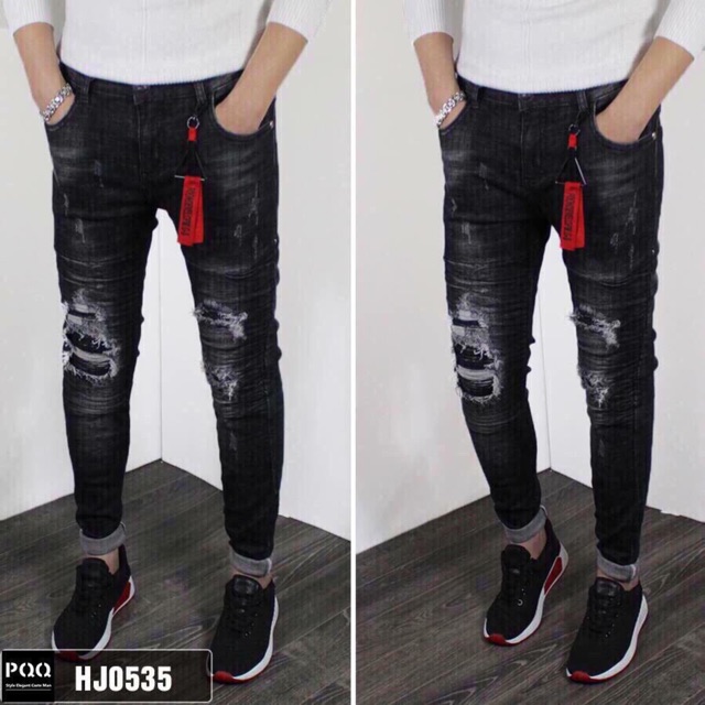 Quần jeans nam rách xước màu đen chất bò cao cấp thời trang TCS 77