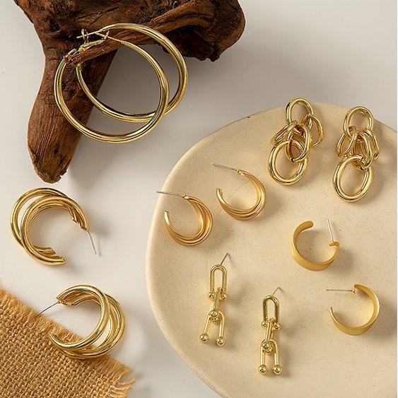 Bông tai mạ vàng hình vuông thời trang