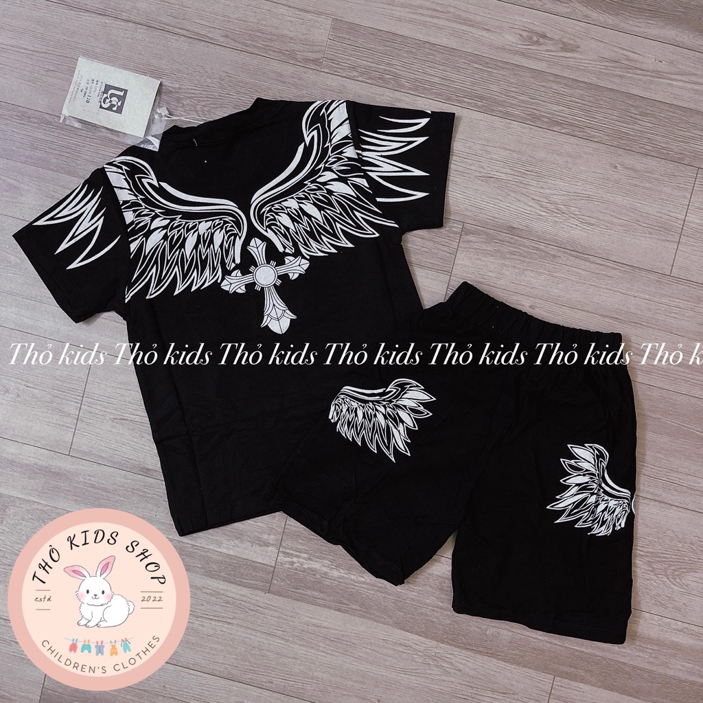 Quần áo trẻ em bộ thun đính đá cho bé trai ngắn tay quần đùi chất cotton co giãn thoáng mát