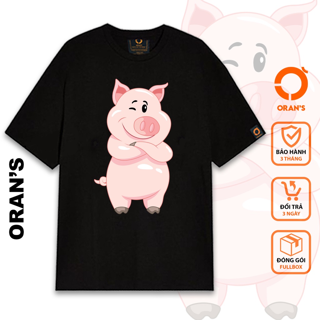 Áo thun Couple Tee in hình heo 01 dễ thương nam nữ tay lỡ Oversize chất COTTON 4C, FULLBOX - ORAN'S TEE
