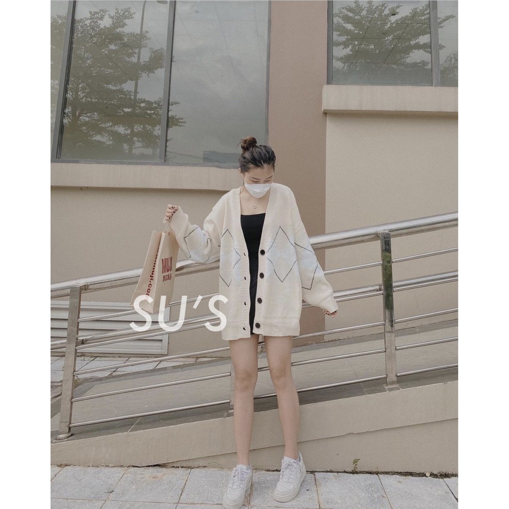 [Ảnh thật] Áo cadigan len mịn họa tiết quả trám ulzzang