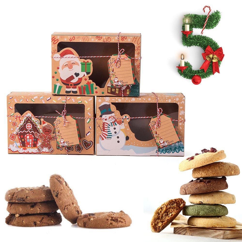 PINEVN Set 3 Hộp Giấy Kraft Có Thẻ Dán Cửa Sổ Trong Suốt Trang Trí Giáng Sinh DIY